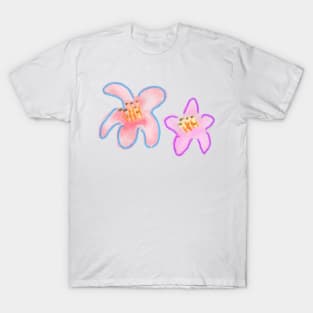 Pink blue watercolor lily flower art T-Shirt